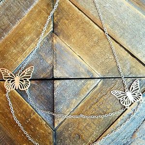Butterfly, double chain necklace